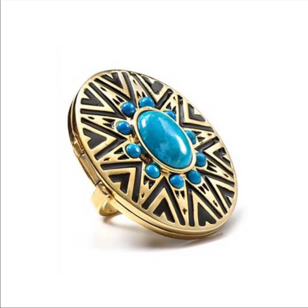 House of Harlow 1960 Turquoise Tribal Locket Ring